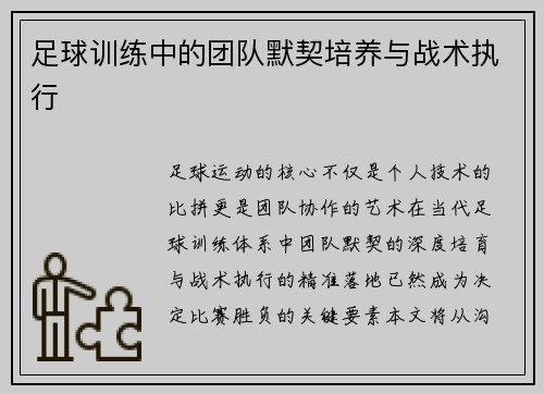 足球训练中的团队默契培养与战术执行